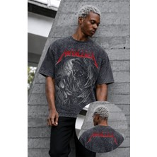 Fuddy Moda Unisex Oversize Rock Band Metallica Nixon Ense Baskılı Yıkamalı Tişört
