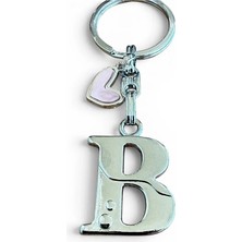 Biuti Gümüş Renkli Metal B Harfi Anahtarlık, Pastel Açık Pembe Modern Stil Metal Kalp