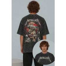 Fuddy Moda Unisex Oversize Metallica Skull And Bandages Sırt Baskılı Yıkamalı Rock Band Tişört