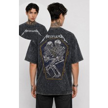 Fuddy Moda Unisex Oversize Rock Band Metallica Couple Skull Sırt Baskılı Yıkamalı Tişört