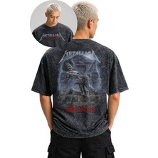Fuddy Moda Unisex Metallica Kill'em All Sırt Baskılı Yıkamalı Tişört, Oversize Rock Band Temalı Vintage Tshirt