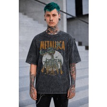 Fuddy Moda Unisex Metallica Until It Sleeps Baskılı Yıkamalı Tişört, Oversize Rock Band Temalı Retro Tshirt