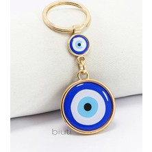 Biuti Mavi Nazar Boncuğu Tek Taraflı Metal Anahtarlık, Hediyelik Nazarlı Anahtarlık