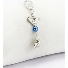Biuti Metal Kuş Cam Nazar Boncuğu Kalpli Klipsli Küçük Charm Anahtarlık Cüzdan Çanta Süsü