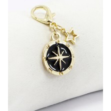 Biuti Siyah Gold Kuzey Yıldızı Metal Yıldız Gold Renkli Klipsli Cüzdan Süsü Charm Çanta Süsü Anahtarlık