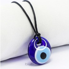 Biuti Deri Ip Lacivert El Yapımı Cam 3,5cm Nazar Boncuğu Kolye