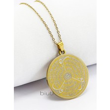 Biuti Gold 316L Çelik Kolye Lazer Kazıma Çift Yönlü Inşirah Suresi / Felak Nas Ihlas 3cm