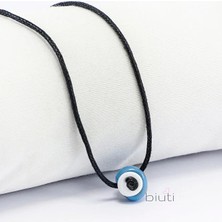 Biuti Deri Ip Mavi Küçük Danagözü Nazar Boncuğu El Yapımı Cam 1,5cm Nazar Boncuğu Kolye
