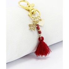 Biuti Püsküllü Koyu Pembe Charm, Klips Çanta Cüzdan Fermuar Süsü