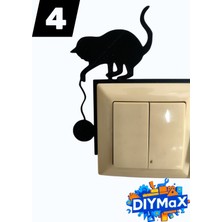 Dıymax Kedi Figürlü Dekoratif Siyah Priz ve Elektrik Anahtarı Süsü 4'lü Set