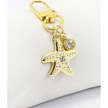 Biuti Taşlı Yıldız Tek Taş Gold Renkli Klipsli Cüzdan Süsü Charm Çanta Süsü Anahtarlık
