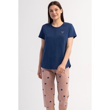Vienetta Pamuklu Kadın Kısa Kol Kaprili Pijama Takım, 601023