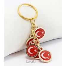 Biuti Türk Bayrağı Kırmızı Anahtarlık, Beş Bayraklı Rose Gold Renkli