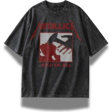 Fuddy Moda Unisex Metallica Kill Em All Baskılı Yıkamalı Tişört, Oversize Rock Band Temalı Vintage Tshirt