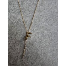 Stainless Stell Stainless Steel Gold Renkli Zirkon Taşlı F Harfli Alya Kolyesi