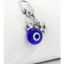 Biuti El Yapımı Cam Nazar Boncuğu Metal Kalpli Yıldızlı Klipsli Cüzdan Süsü Charm Çanta Süsü Anahtarlık