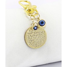 Biuti Metal Nazar Boncuğu Metal Ayet'el Kürsi Gold Renkli Klipsli Cüzdan Süsü Charm Çanta Süsü Anahtarlık