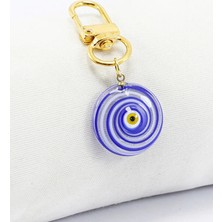 Biuti El Yapımı Cam Murano Nazar Boncuğu Gold Renkli Metal Klipsli Cüzdan Süsü Charm Çanta Süsü Anahtarlık