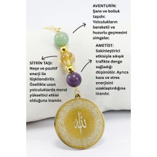Biuti Gold Renkli Çelik Önde Allah Lafzı Ayetel Kürsi Arkada Felak Nas Ihlas Araba Dikiz Ayna Süsü, Aventurin, Sitrin, Ametist