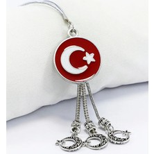 Biuti Metal Üç Püsküllü Dikiz Ayna Süsü, Metal Kırmızı Türk Bayrağı Araba Dekoru