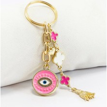 Biuti Mineli Yoncalar Metal Pembe Nazar Boncuğu Gold Renkli