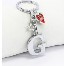 Biuti Kırmızı Kalpli I'm Good Yıldızlı Gümüş Renkli Metal G Harfi Anahtarlık / Estetik Çanta Süsü
