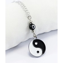 Biuti Metal Yin Yang Siyah Cam Nazar Boncuğu Araba Dikiz Ayna Süsü, Zincirli Yeni Araba Hediyesi