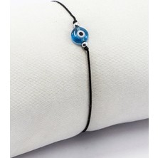 Biuti Turkuaz Cam Nazar Boncuklu Asansörlü Bileklik, El Yapımı Hediyelik Gümüş Renkli Düz Boncuklu Bileklik