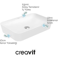 Creavit Ultra Dikdörtgen Beyaz Deliksiz Lavabo 60 Cm UL060