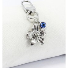 Biuti Metal Nazar Boncuğu Metal Çiçekl Klipsli Cüzdan Süsü Charm Çanta Süsü Anahtarlık