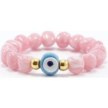 Biuti Pembe Boncuklu Mavi Danagözü Cam Nazar Boncuklu Bileklik, Hediyelik Bileklik
