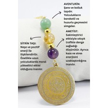 Biuti Gold Renkli Çelik Önde Nazar Ayeti Arkada Felak Nas Ihlas Araba Dikiz Ayna Süsü, Aventurin, Sitrin, Ametist Doğaltaşlı
