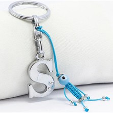 Biuti Gümüş Renkli Metal S Harfi Anahtarlık, Nazar Boncuğu Çöp Adamlı Çanta Süsü