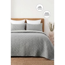 Evlen Home Collection %100 Pamuk Çift Kişilik Yatak Örtüsü Seti Taş Yıkama 3 Parça Elyaf Dolgulu Yumuşak Joy Gri