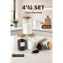 Naturelove 4'lü Ahşap Vakumlu Kapaklı Çay Şeker Kahve Tuz Kavanozu Cam 1000 ml
