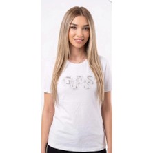 Shine & Style G Style Taş Yazılı Oversize Beyaz Tişört
