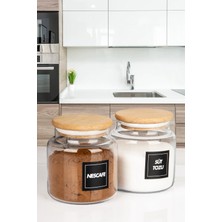 Naturelove 2'li Ahşap Vakumlu Kapaklı Neskafe & Süt Tozu Saklama Kabı 600 ml Cam Kavanoz