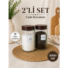 Naturelove 2’li Vakumlu Bambu Kapaklı Cam Süt Tozu Nescafe Kavanozu Etiketli 850 ml