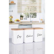 Naturelove 3'lü Porselen Görünümlü Kare  Ahşap Vakumlu Kapaklı Akrilik Erzak Saklama Kabı Baharatlık  900 ml