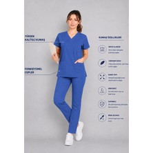 Stilmed Üniforma Fırtına Mavi Hemşire ve Doktor Forması Scrubs Takımı Likralı Alt Üst Üniforma Unisex Yarasa Kol