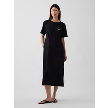 Gap Kadın Siyah Relaxed Gap Logo Cutout T-Shirt Midi Elbise