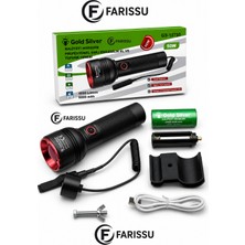 farissu Gold Silver GS-15750 50W 4000 Lümen Profesyonel Şarj Edilebilir Zoomlu Tüfek ve El Feneri Seti (6000 Mah)