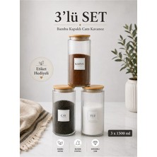Naturelove 3'lü Ahşap Vakumlu Kapaklı Çay Şeker Kahve Tuz Kavanozu Cam 1400 ml