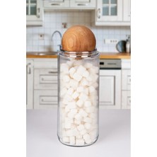 Naturelove Ahşap Top Kapaklı Dekoratif Çay,kahve,şeker,tuz Saklama Kavanozu 1500 ml Cam