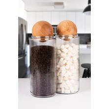 Naturelove 2 Li Ahşap Top Kapaklı Dekoratif Çay,kahve,şeker,tuz Saklama Kavanozu 1500 ml Cam
