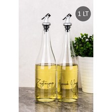 Dolkin Home 2li 1000 ml Ayçiçek Yağı ve Zeytinyağı Etiketli Yağlık Sıvı Yağ Şişesi Gümüş Tıpalı Cam Yağdanlık