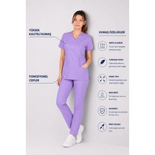 Stilmed Üniforma Lila Hemşire ve Doktor Forması Scrubs Takımı Likralı Alt Üst Üniforma Unisex Yarasa Kol