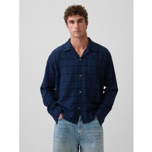 Gap Erkek Lacivert Relaxed Straight-Hem Gömlek