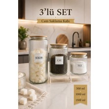 Naturelove Çay, Şeker, Tuz Set Vakumlu Bambu Kapaklı Kavanoz Etiketli