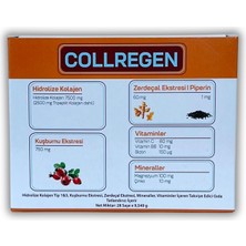 Collregen 28 Saşe... Hidrolize Kolajen Tip 1&3 (2500 mg Tripeptit Kolajen de içerir), Kuşburnu Ekstresi, Zerdeçal Ekstresi. Mineraller, Vitaminler İçeren Takviye Edici Gıda